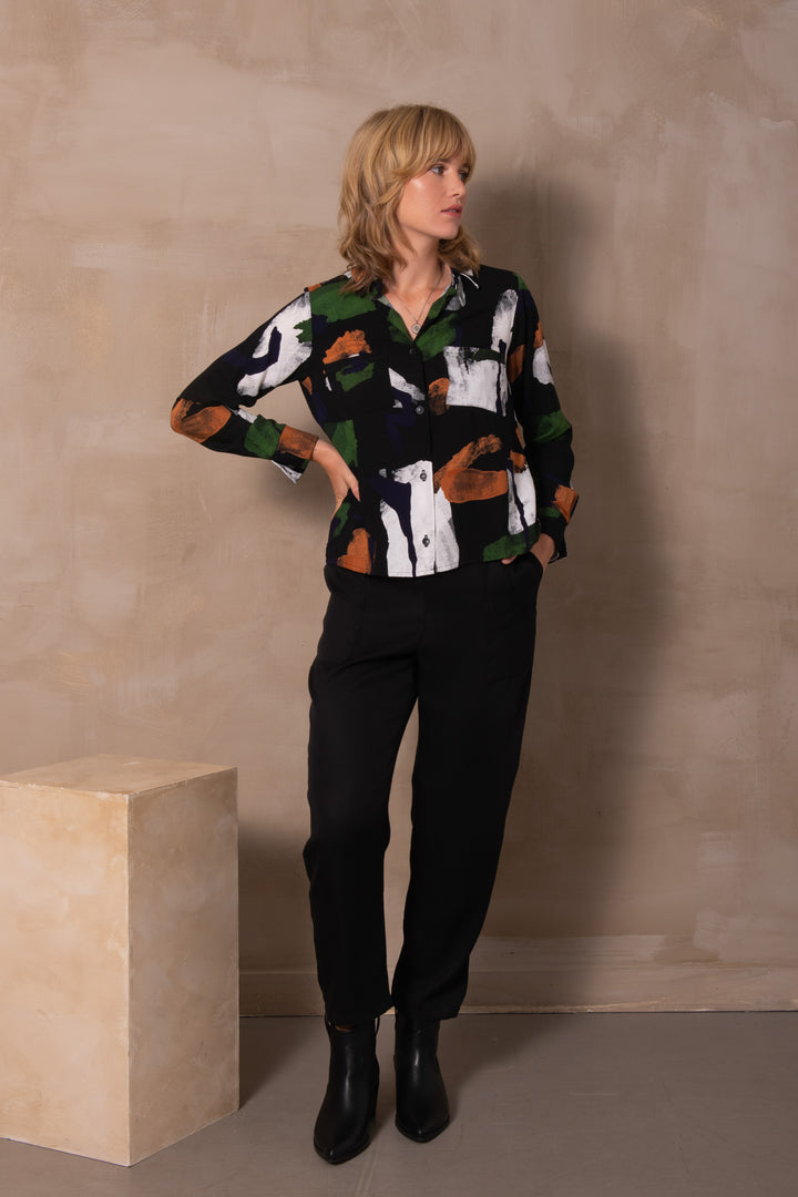 Cassiopée Blouse - Black Abstract