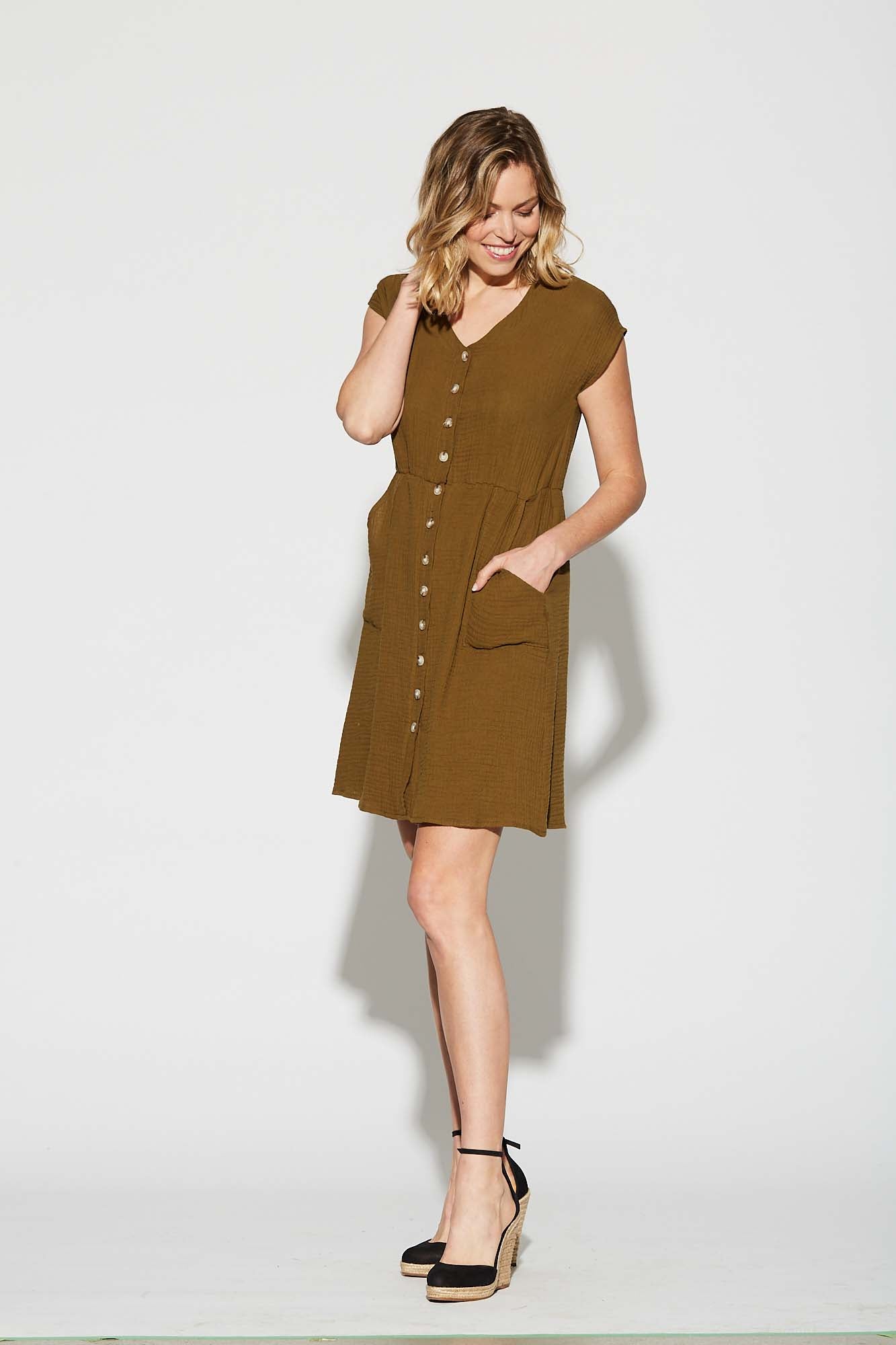 Pixie Dress (Olive Gauze) Almost Perfect Cherry Bobin