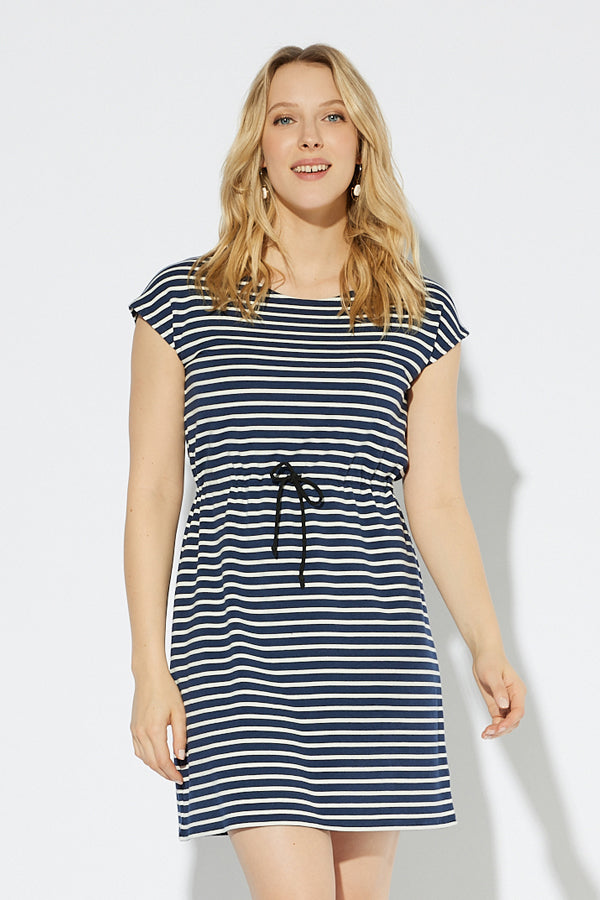 Hydrangea Dress / Navy and white lines