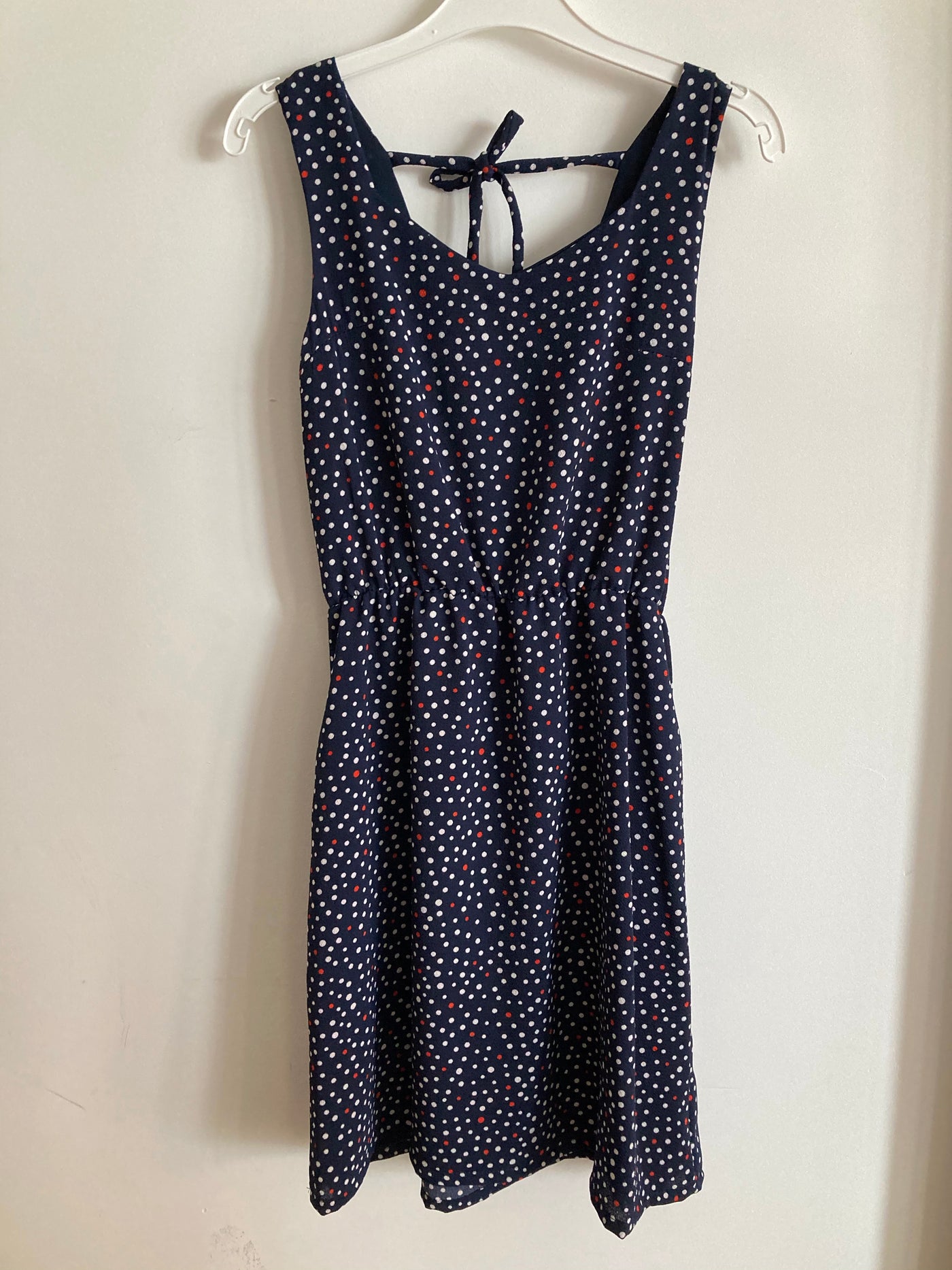 West Coast dress - blue and red polka dots
